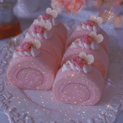 Y2k sparkle aesthetic pink kawaii cake rolls
