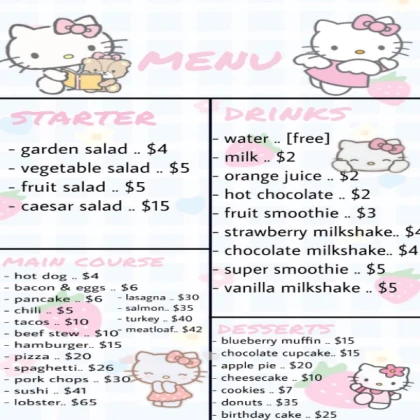Hello Kitty Bloxburg Menu