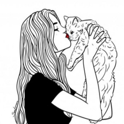 cute cat and girl {girl outline}
