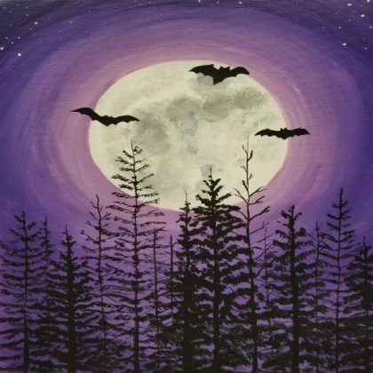 purple gothic painting with trees