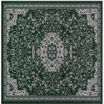 white and green rug ornate