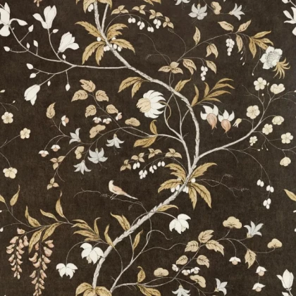 floral wallpaper gold brown white