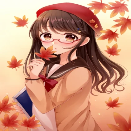 artsy anime girl with leaves and glasses