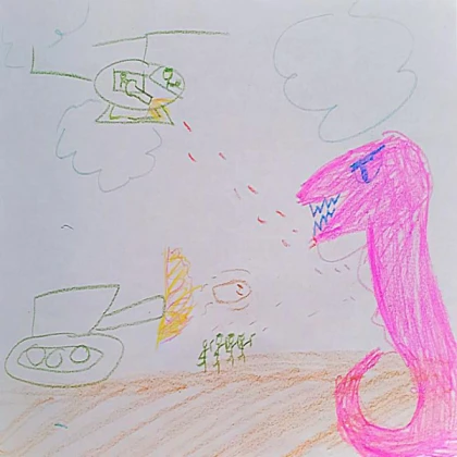 KIDS DRAWING, DINO FIGHT