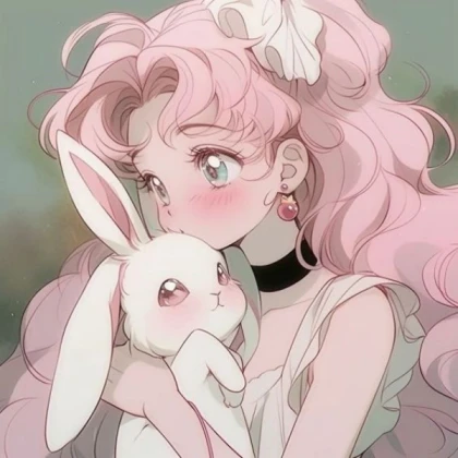 pink hair aesthetic anime girl pfp bunny