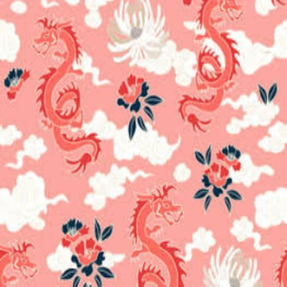 Pink dragon Japanese kimono pattern