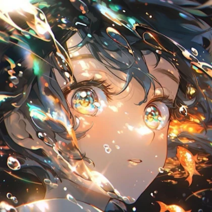 Anime girl | Orange and Blue Bubbles