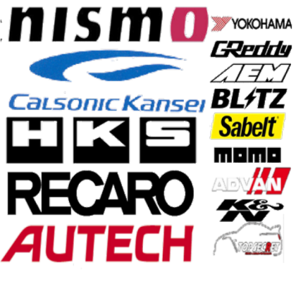 Cluster of aftermarket stickers for a Nissan Left