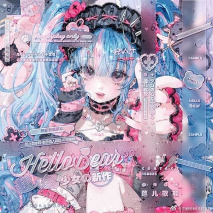 blue/pink/black anime kawaii