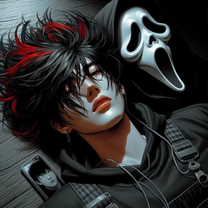 anime fanart red and black dark filter scream