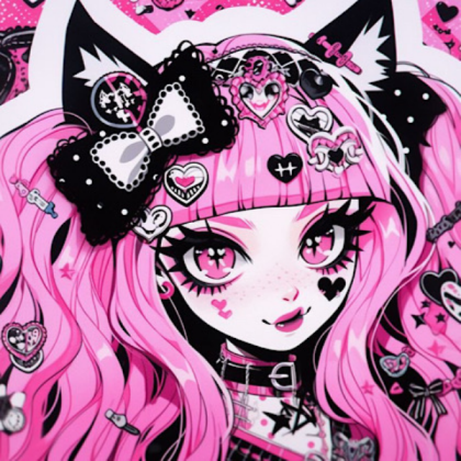 Kawaii | Hardcore Pink and Black Cat Wolf
