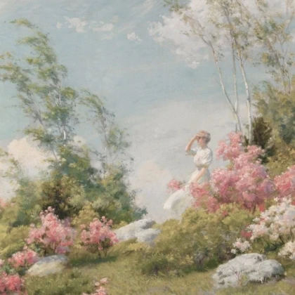 pink flower field, cottagecore painting!