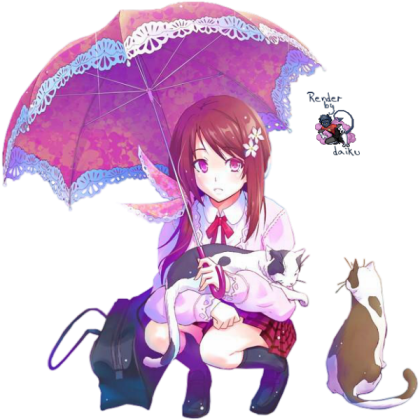 ANIME WOMAN W/ CATS + UMBRELLA ;D