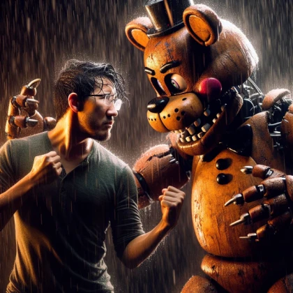 markiplier facing off against freddy fazbear