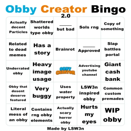 Obby Creator Bingo Card