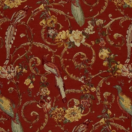 red floral and bird pattern