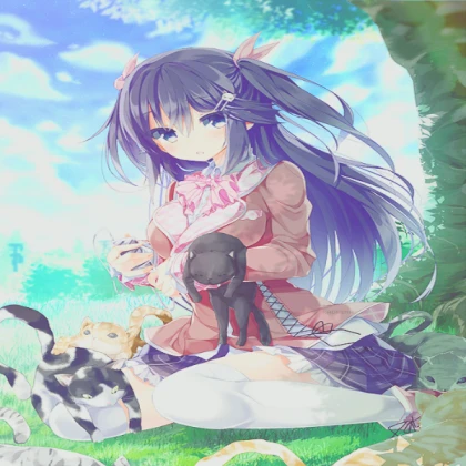 Black Haired Anime Girl w/ Cats