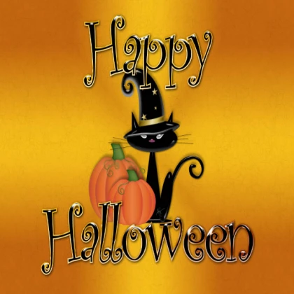 Happy Halloween Black Cat Pumpkin Graphic HD