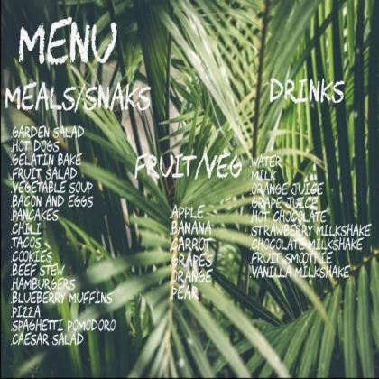 tropical menu