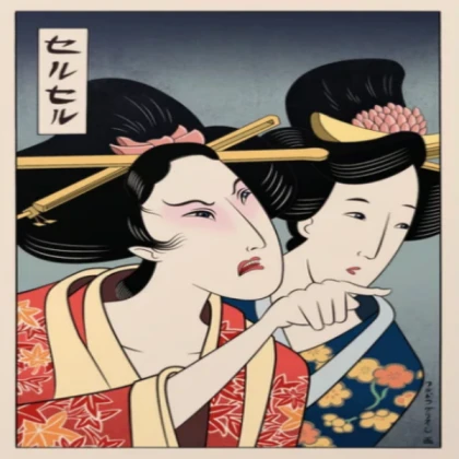 {[PAINTING]} Japanese People {[BEIGE FRAME]}