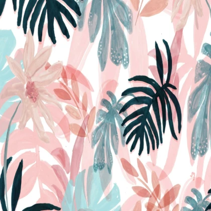 PINK Water Color Jungle Leafs