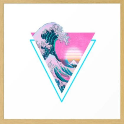 pink and cyan wave in a brown frame