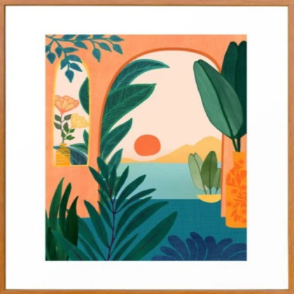 vibrant abstract plant and buildings