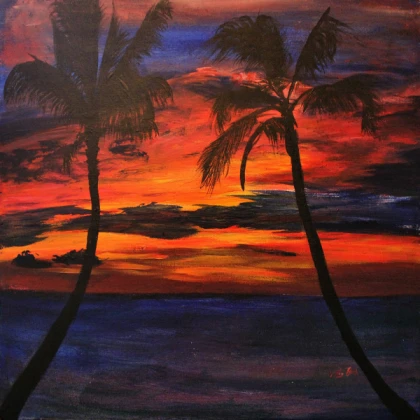 Palm Tree Sunset Painting