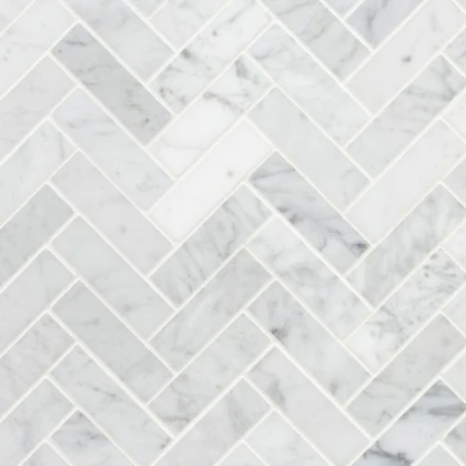 white herringbone tile