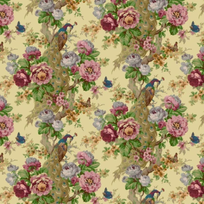 Vintage peacock and roses- Victorian Wallpaper