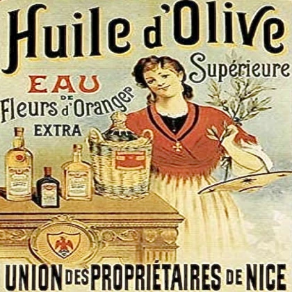 Vintage French bww olive oil ad market