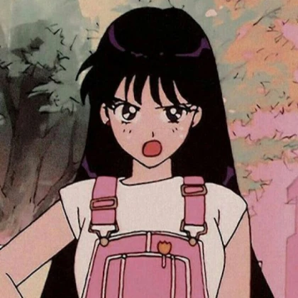 cute pink white anime girl black hair