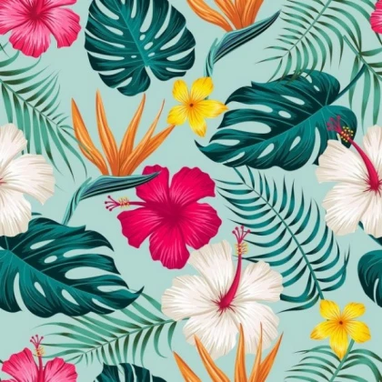 Tropical Leaves and Flowers Wallpaper