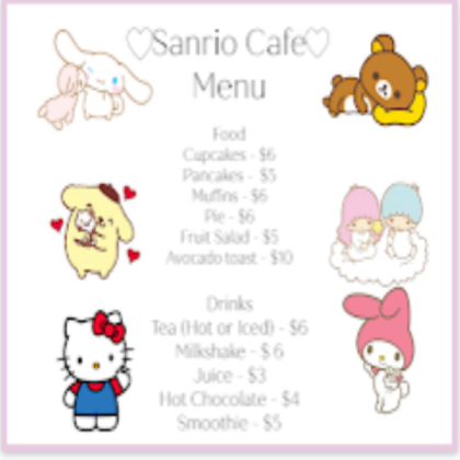 Hello Kitty Cafe menu