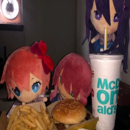 The plush gang having Mcdonalds
