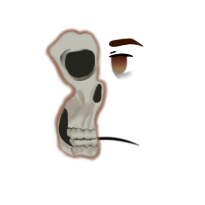 csom half skul brown and amber eyes with eyebags