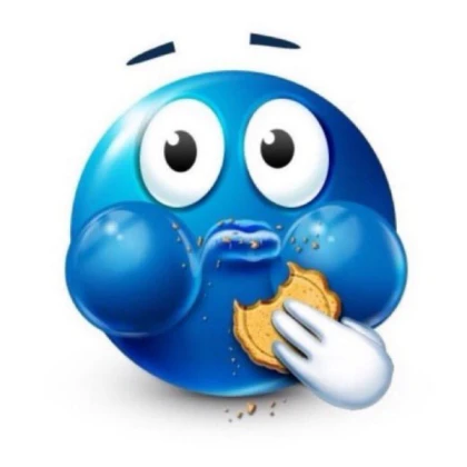 Blue Emoji Eating a Cookie