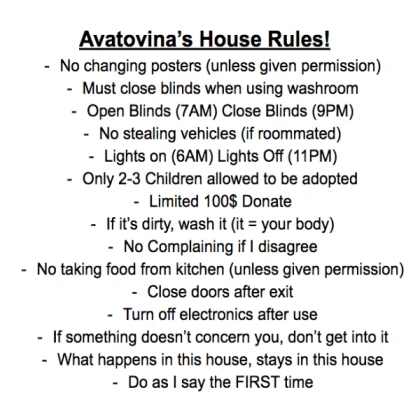 Ava's Bloxburg House Rules