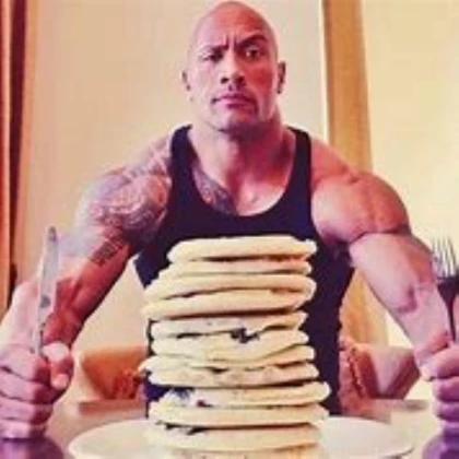 the rock eating pancakes