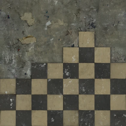 tile floor checkered explosed yellow black dirty